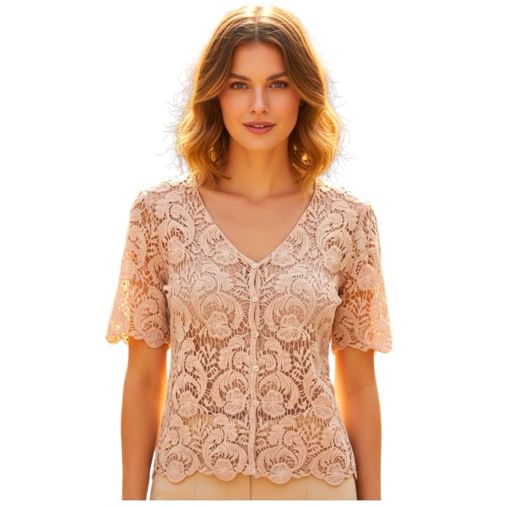 Questions by Say What Womens Beige Floral Lace Crochet Cardigan Coquette M